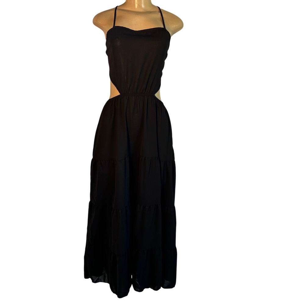 Gomorn Black Maxi Dress Cutout Tie Back Sleeveless Party Cocktail Size M
